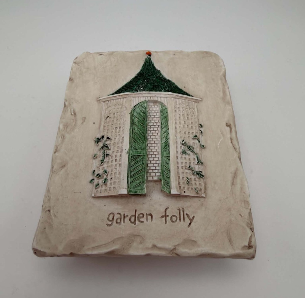 Hen Feathers Garden Folly Lidded Trinket Box Gazebo Trellis Country Cottagecore